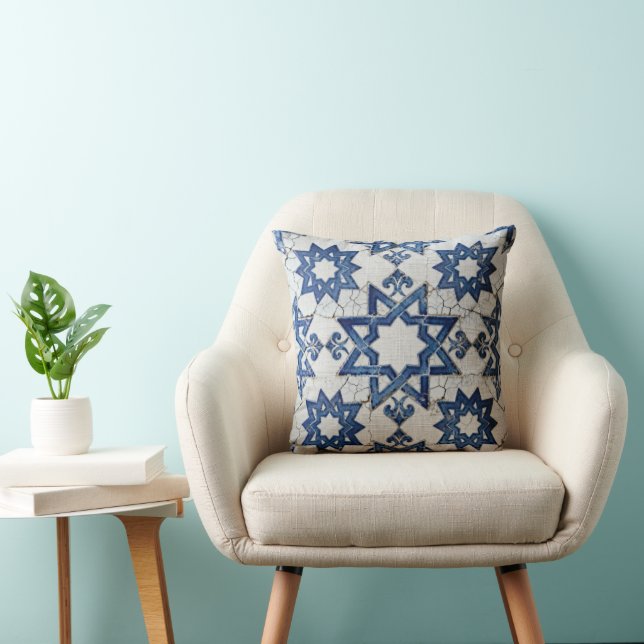 Moroccan Cobalt Lattice Throw Pillow (Chair)