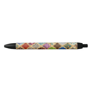 Moroccan Colorful Gold Cool Modern Pattern Boho  Black Ink Pen