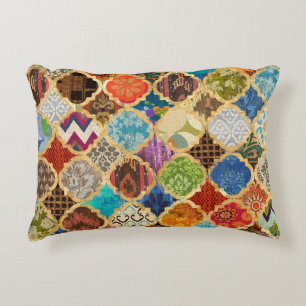 Moroccan Colourful Gold Cool Modern Pattern Boho  Accent Pillow