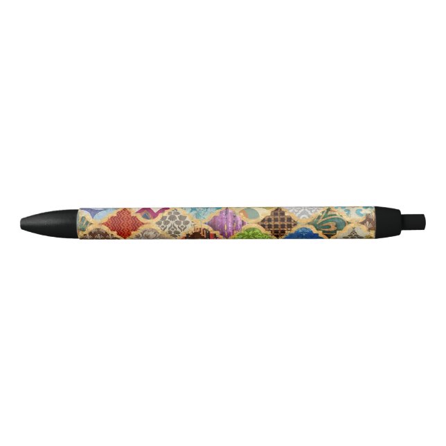 Moroccan Colourful Gold Cool Modern Pattern Boho  Black Ink Pen (Front)