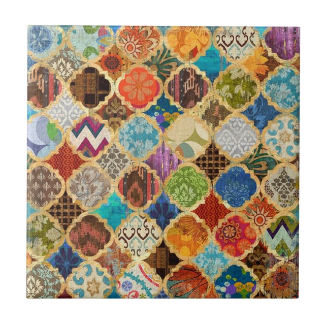 Moroccan Colourful Gold Mid Century Modern  Tile (Front)