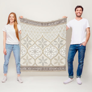 Moroccan Cream Taupe Chocolate Geometric Tile Fleece Blanket