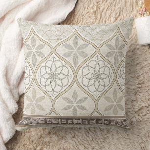 Moroccan Cream Taupe Chocolate Geometric Tile Throw Pillow