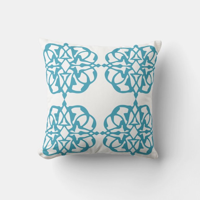 Moroccan Damask Teal Throw Pillow (Front)