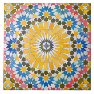 Moroccan Design in Blue, Yellow, and Pink Tile