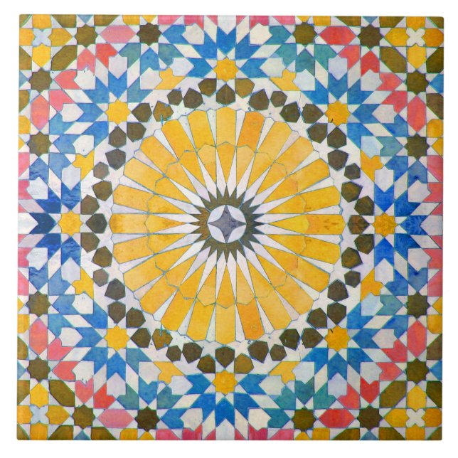 Moroccan Design in Blue, Yellow, and Pink Tile (Front)