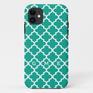 Moroccan emerald green tile design 3 monogram iPhone 11 case