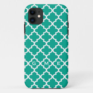 Moroccan emerald green tile design 3 monogram iPhone 11 case