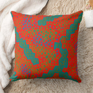 Moroccan exotic red orange teal green Dots Throw Pillow
