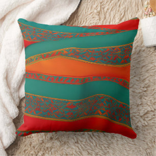 Moroccan fabric exotic red orange blue teal green throw pillow