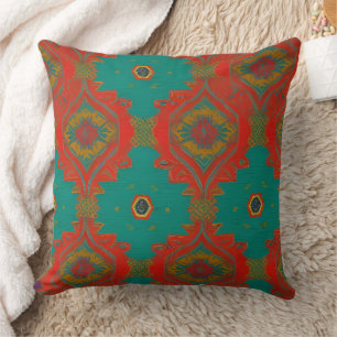Moroccan fabric exotic red orange teal gold throw pillow