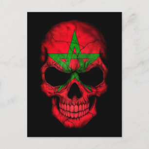 Moroccan Flag Skull on Black Postcard