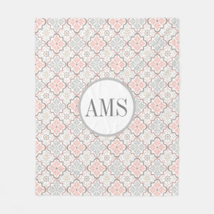 Moroccan Flower Monogram Personalized Fleece Blanket