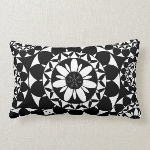 Moroccan Flower Tile Design Black and White Lumbar Pillow