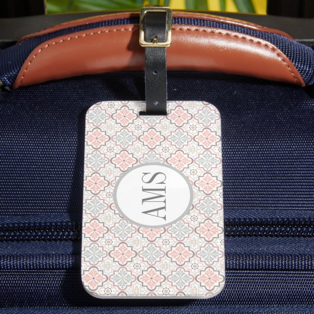 Moroccan Flowers Monogram Personalized  Luggage Tag (Front Insitu 2)