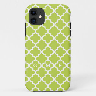 Moroccan fresh lime green tile design 3 monogram iPhone 11 case