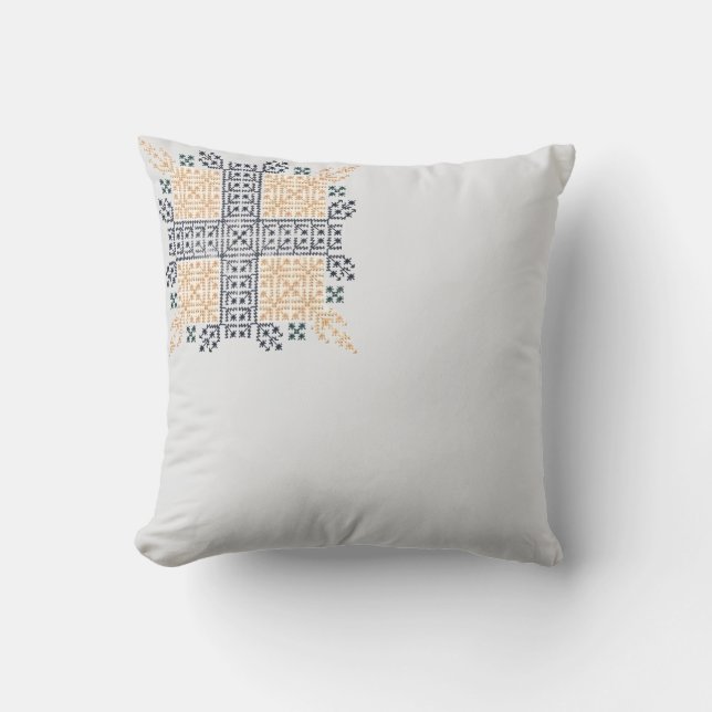 Moroccan Geometric Embroidery Art Throw Pillow (Front)