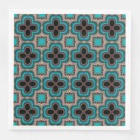 Moroccan Geometric Floral Pattern Teal Tan Black P