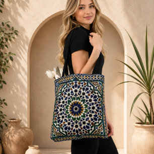 Moroccan Geometric Pattern Ceramic Storage Jar I Tote Bag