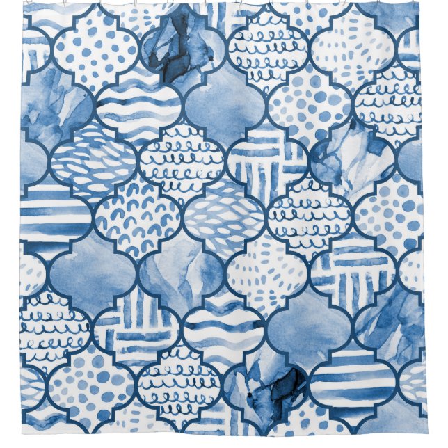 Moroccan geometric, watercolor seamless pattern. (Front)