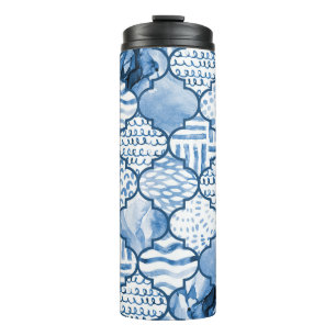 Moroccan geometric, watercolor seamless pattern. thermal tumbler