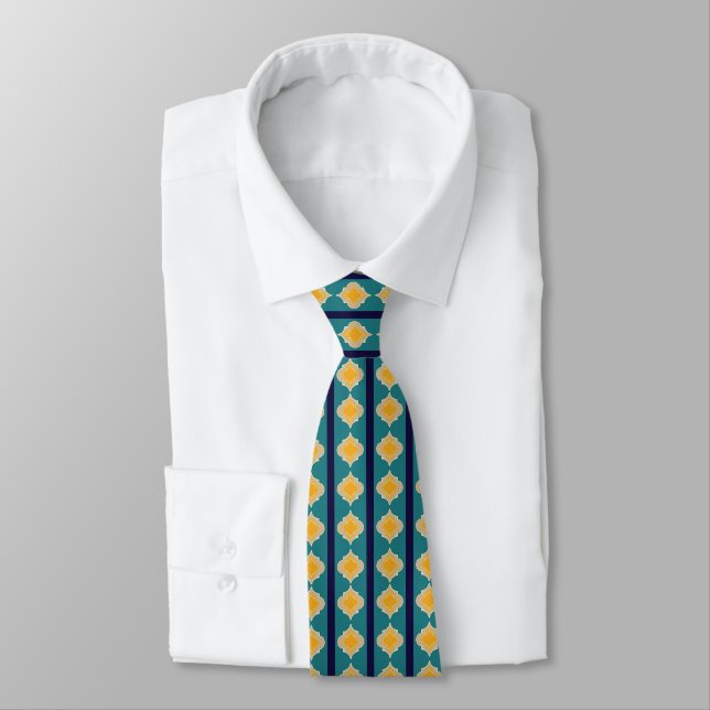 Moroccan green and gold neck tie (Tied)