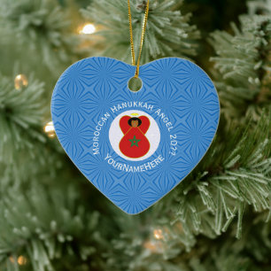 Moroccan Hanukkah Angel Flag Personalized  Ceramic Ornament
