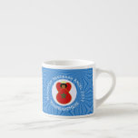 Moroccan Hanukkah Angel Flag Personalized  Espresso Cup<br><div class="desc">Espresso cup shows the flag of Morocco worn by this angel. Designed to share Moroccan heritage in Hanukkah decor, the Angel flies inside a circle of white squiggly squares. It is all on a background of blue squiggly squares. Change the ?? to customize and reflect a special year. Add your...</div>