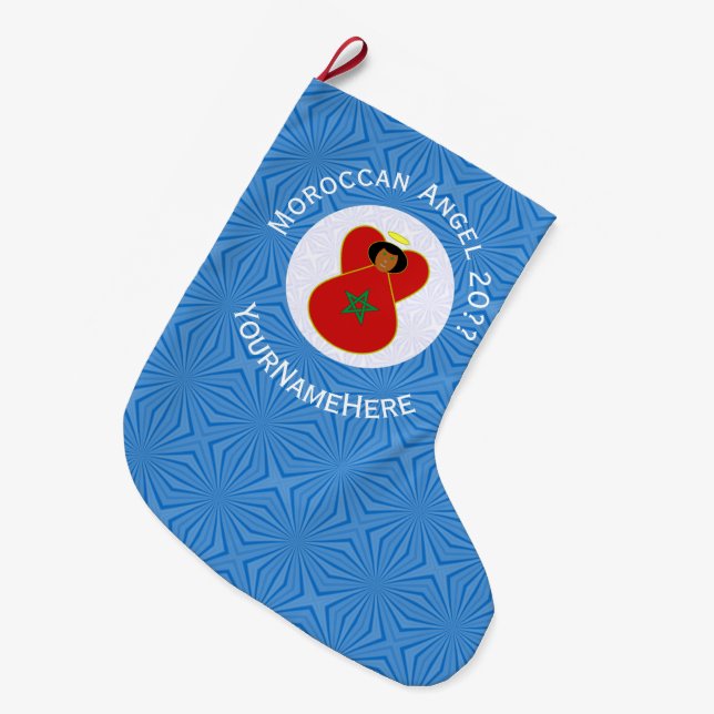 Moroccan Hanukkah Angel Flag Personalized  Large Christmas Stocking (Front (Hanging))