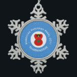 Moroccan Hanukkah Angel Flag Personalized  Snowflake Pewter Christmas Ornament<br><div class="desc">The flag of Morocco is worn by this angel on a pewter snowflake ornament. Designed to share Moroccan heritage in Hanukkah decor, the Angel flies inside a circle of white squiggly squares. It is all on a background of blue squiggly squares. Change the ?? to customize and reflect a special...</div>