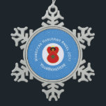 Moroccan Hanukkah Angel Flag Personalized Snowflake Pewter Christmas Ornament<br><div class="desc">The flag of Morocco is worn by this angel on a pewter snowflake ornament. Designed to share Moroccan heritage in Hanukkah decor, the Angel flies inside a circle of white squiggly squares. It is all on a background of blue squiggly squares. Change the ?? to customize and reflect a special...</div>