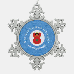 Moroccan Hanukkah Angel Flag Personalized Snowflake Pewter Christmas Ornament