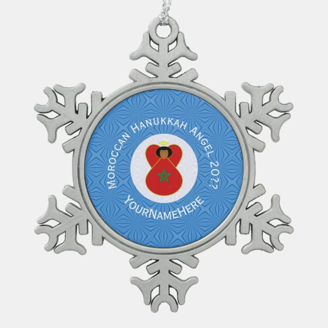 Moroccan Hanukkah Angel Flag Personalized  Snowflake Pewter Christmas Ornament (Front)