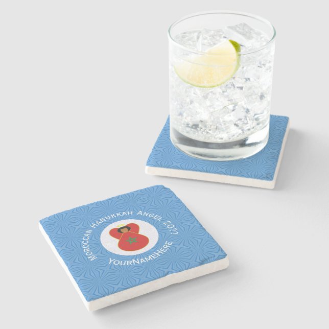 Moroccan Hanukkah Angel Flag Personalized  Stone Coaster (Side)