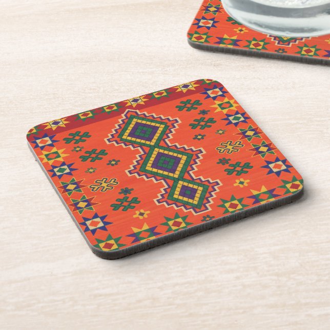 Moroccan Harmony in Orange Throw Pillow Coaster (Left Side)