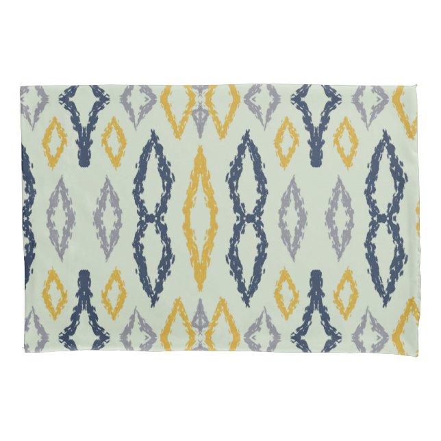 Moroccan Ikat Blue Yellow Mint Pattern Pillowcase (Front)