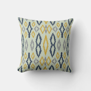 Moroccan Ikat Blue Yellow Mint Pattern Throw Pillow