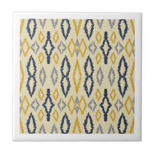 Moroccan Ikat Blue Yellow Pattern Tile