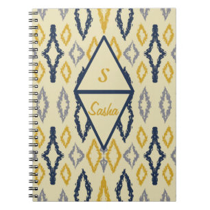 Moroccan Ikat Blue Yellow Personalized Notebook