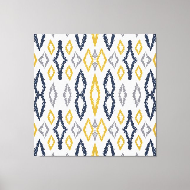 Moroccan Ikat Blue Yellow White Pattern  Canvas Print (Front)
