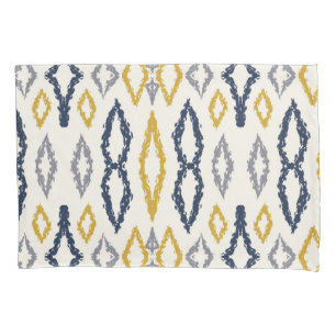 Moroccan Ikat Blue Yellow White Pattern  Pillowcase