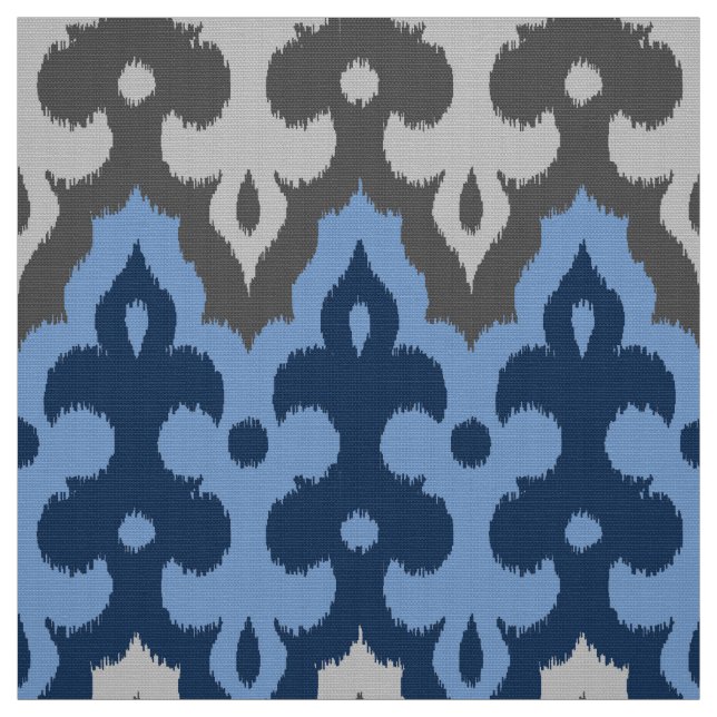 Moroccan Ikat Damask, Blue and Grey / Grey Fabric (Swatch)