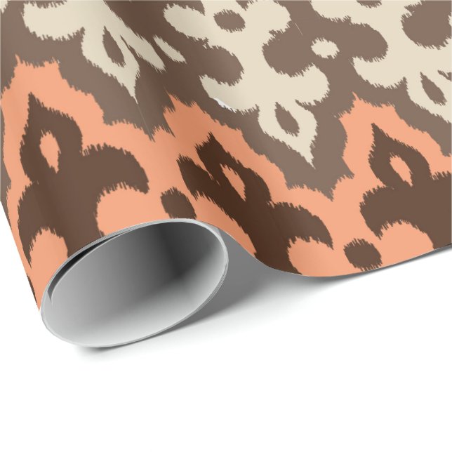Moroccan Ikat Damask, Brown, Taupe & Coral Wrapping Paper (Roll Corner)