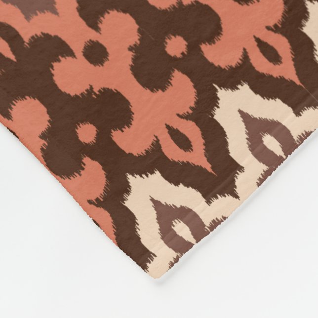 Moroccan Ikat Damask, Brown, Taupe & Rust Fleece Blanket (Corner)