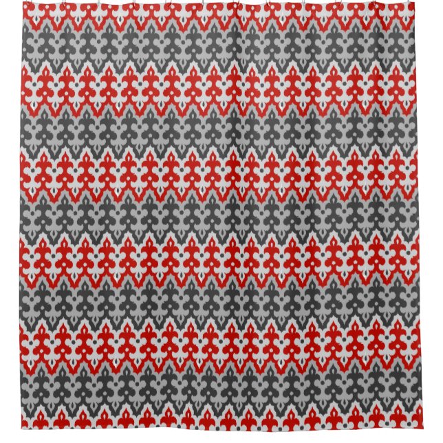 Moroccan Ikat Damask, Graphite Grey and Red (Front)