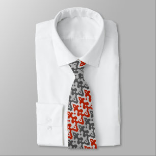 Moroccan Ikat Damask, Graphite Grey and Red Tie