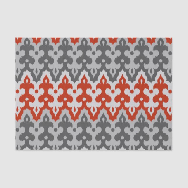 Moroccan Ikat Damask, Graphite Grey and Red Tissue Paper (Front)