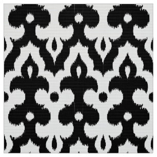 Moroccan Ikat Damask Pattern, Black and White Fabric