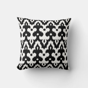 Moroccan Ikat Damask Pattern, Black and White Throw Pillow