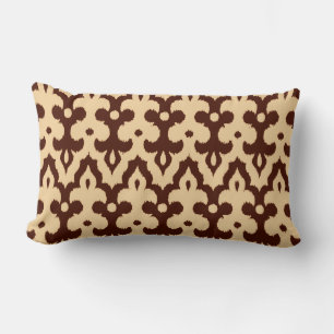 Moroccan Ikat Damask Pattern, Brown and Tan Lumbar Pillow